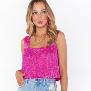 Show Me Your MuMu Tara Pink Sequin Crop Top Size Small